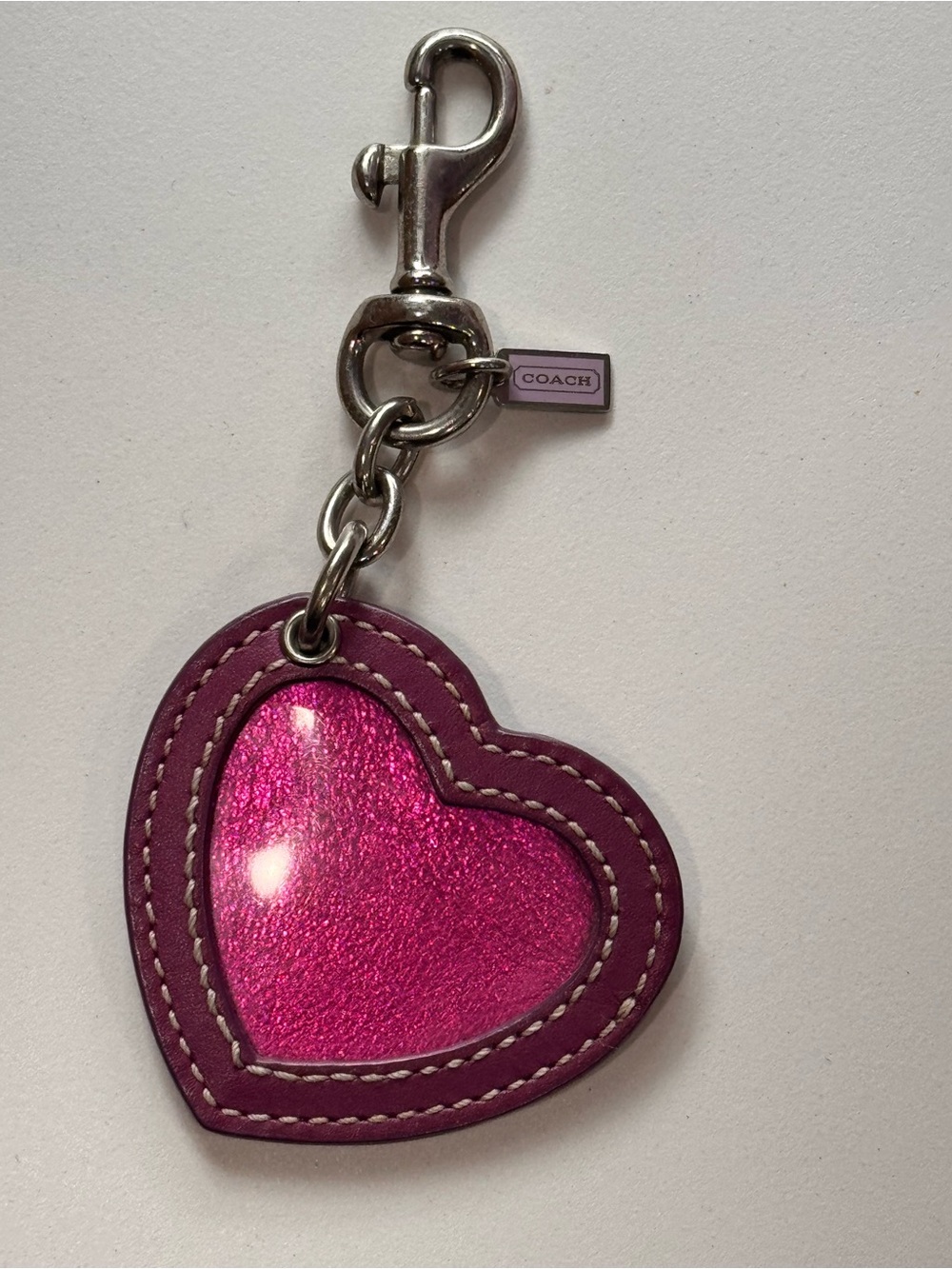 Coach Photo Frame Magenta & Purple Heart Keychain Charm Y2K